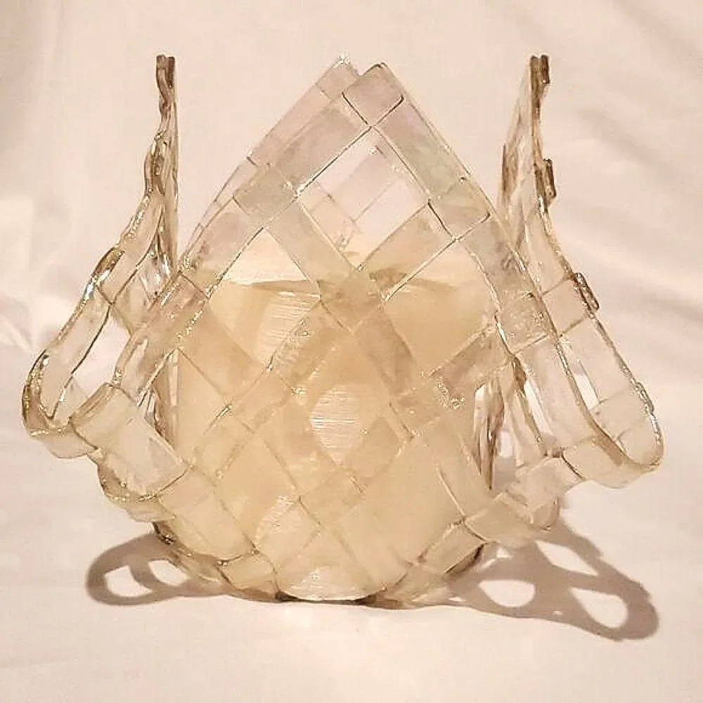 Blown Glass & Candle! Delecate Latice Design, NWOT!